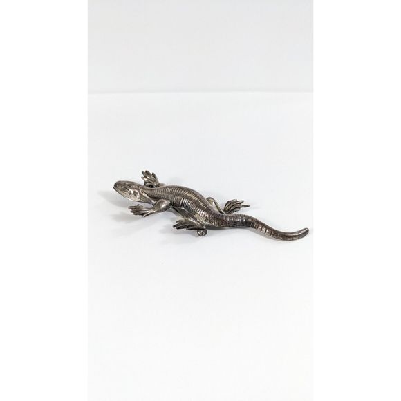 Lizard Shaped Sterling Silver Brooch - Reptile Dragon Pin - Southwestern - Picture 6 of 11